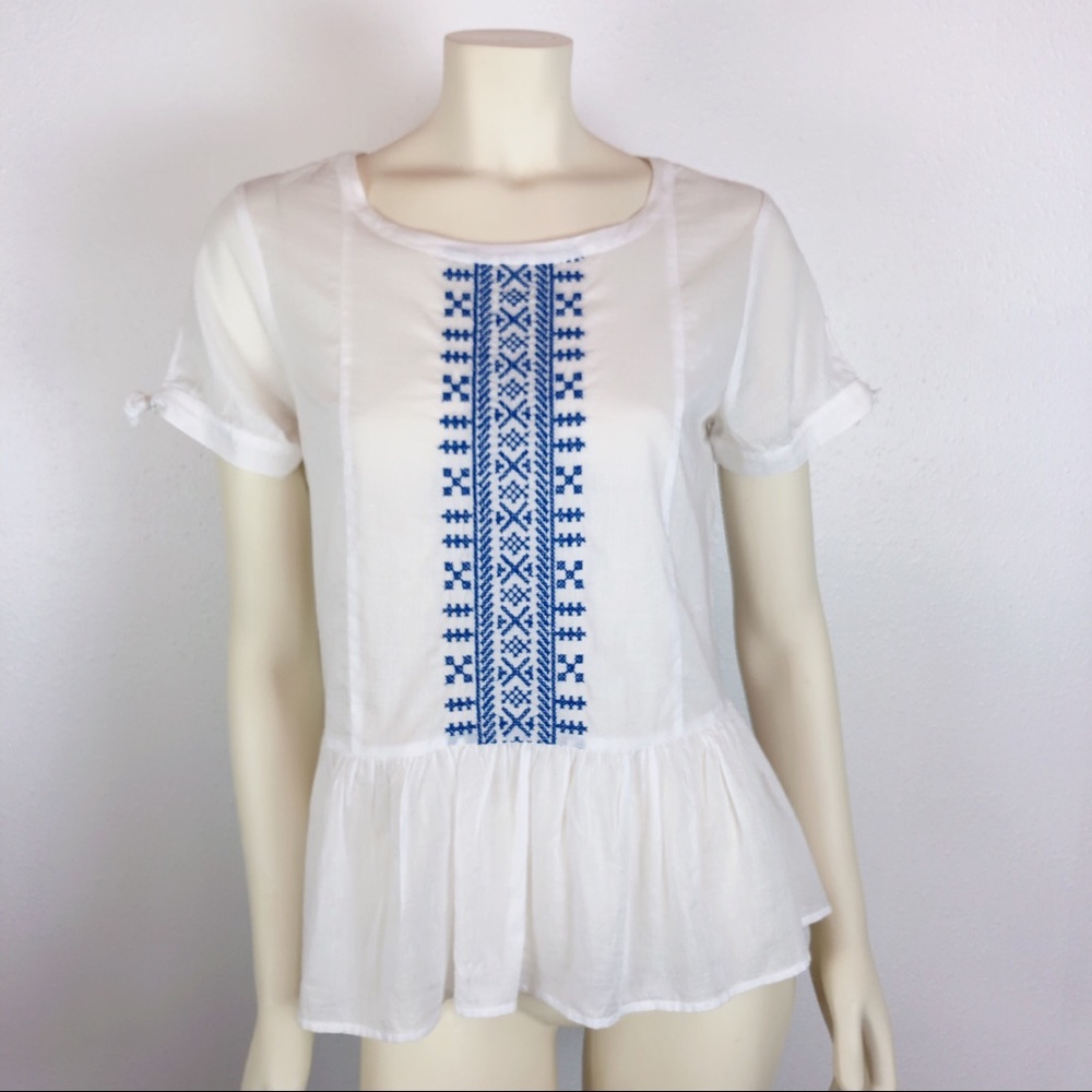 J. Crew White Tie Sleeve Embroidered Boho Blouse 4